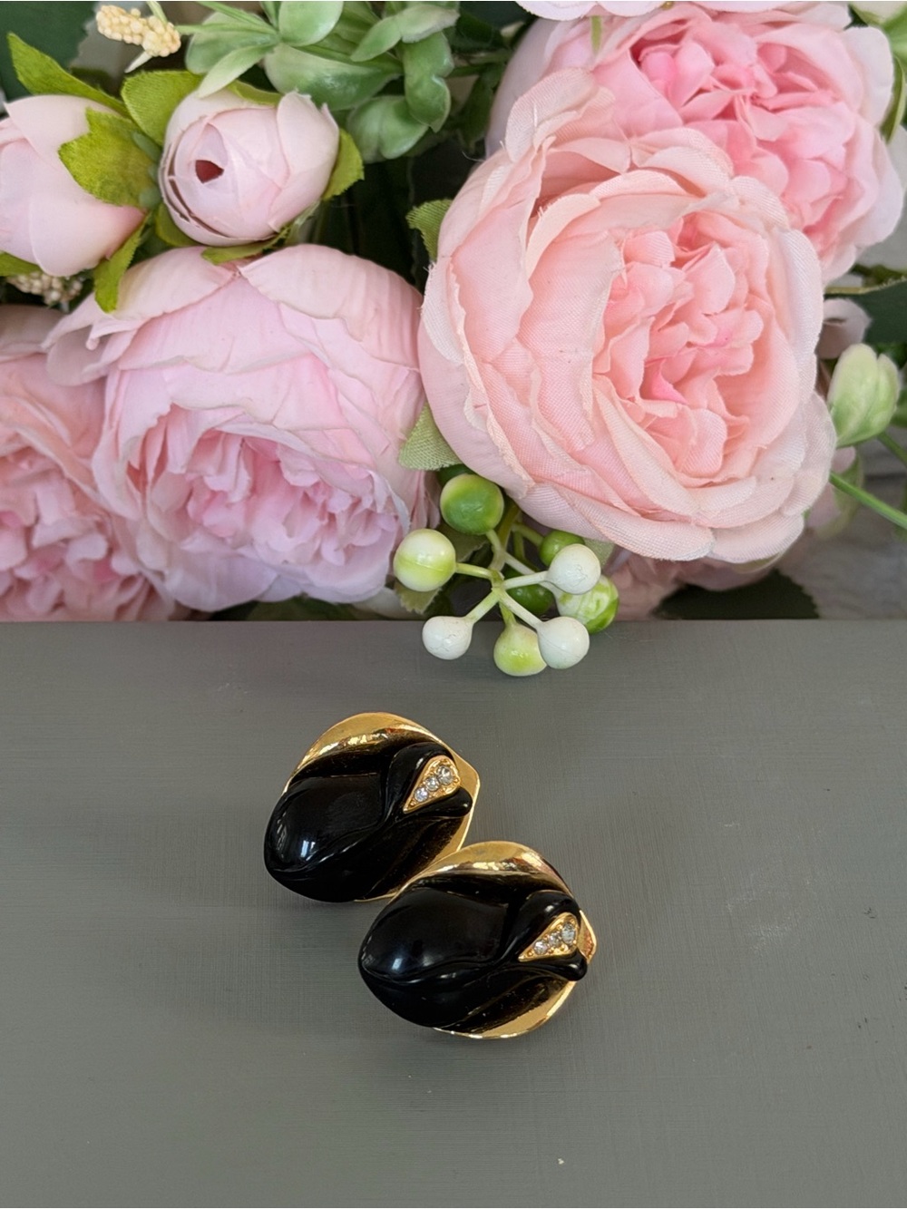 1989 MIDNIGHT ROSE EARRINGS BY KENNETH JAN LANE FOR AVON